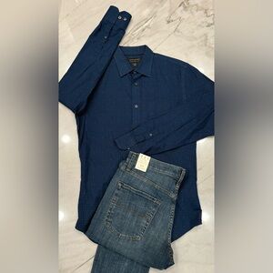 Banana Republic Men's Bright Navy Polka Dot Shirt NWOT Same Day Shipping